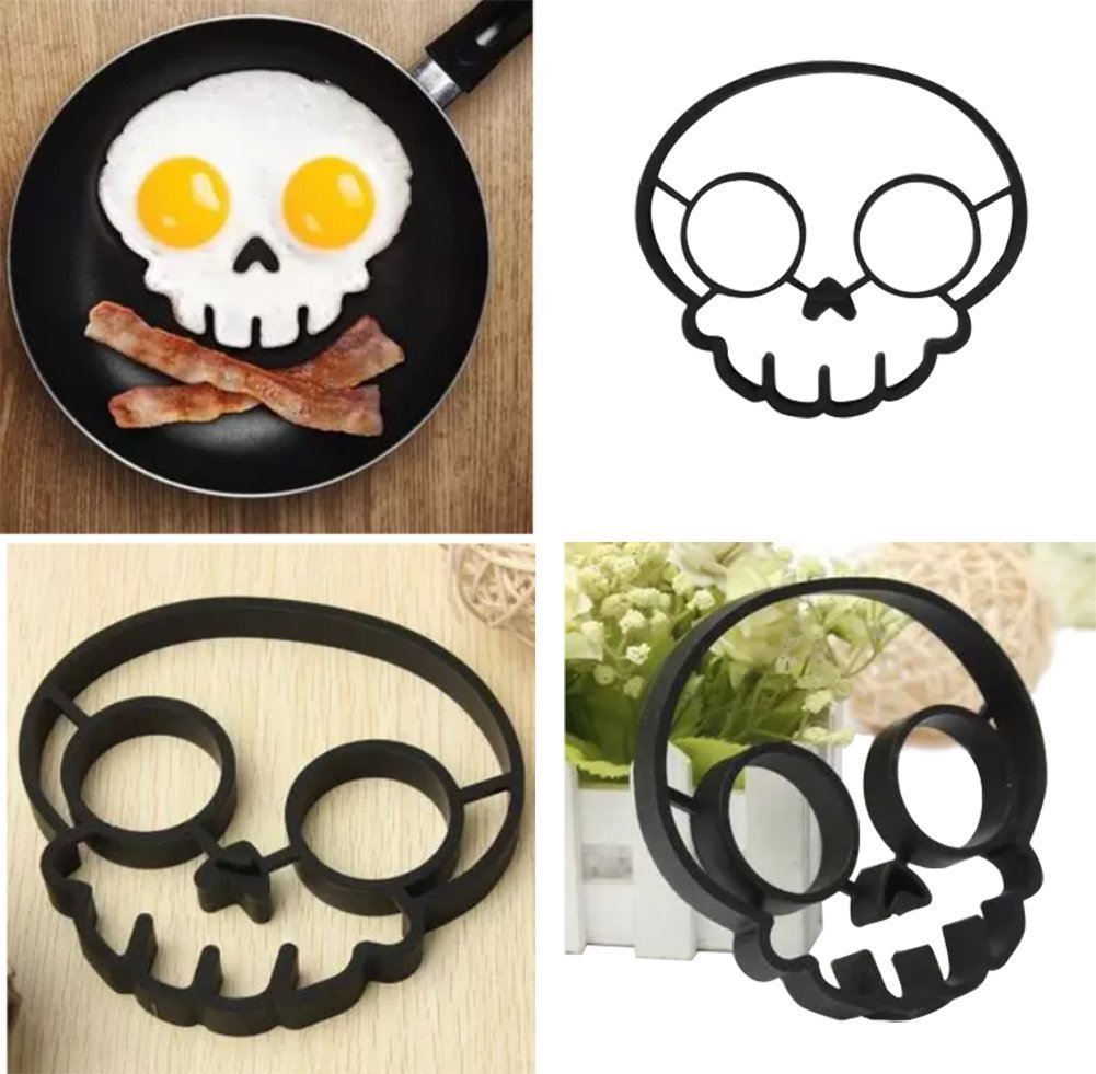 Spooky Halloween Owl & Skull Nonstick Silicone Egg Ring Maker Mold Shaper  Combo / Breakfast Sandwich Pancake Omelet Novelty, Set of 2 by Silicone