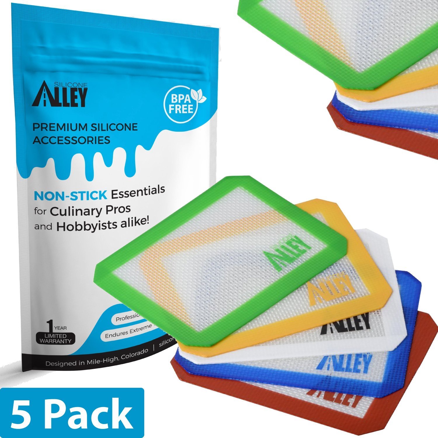 Non-stick Wax Mat Pad [5 Pack] / Silicone Rolling Baking Pastry Mat Small  Rectangle 5 x 4 Assorted - Silicone Alley
